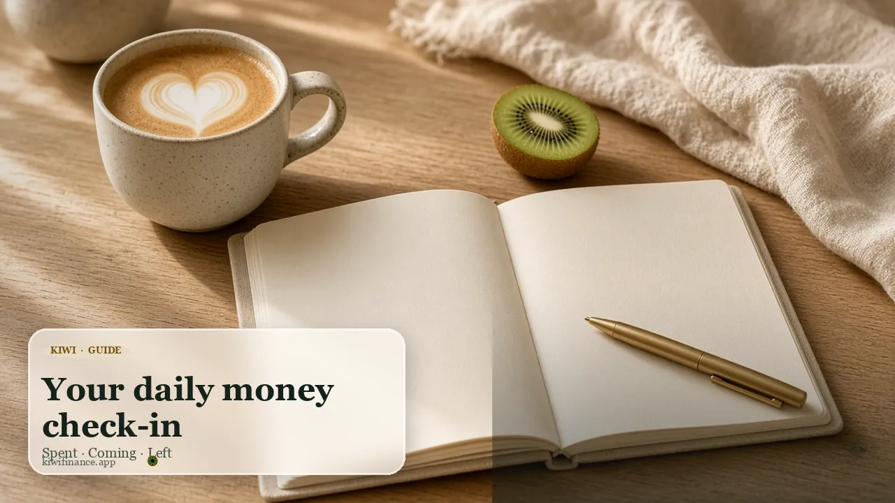 Morning planner and coffee — daily money check-in