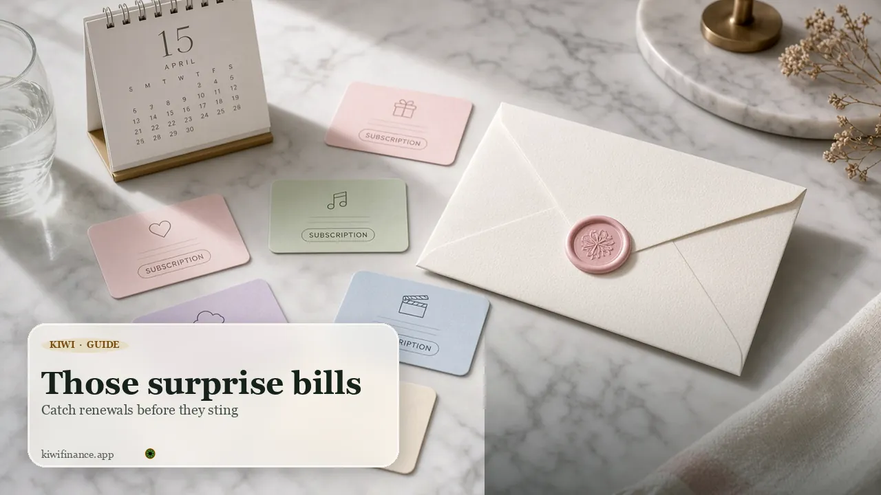 Bill envelopes and calendar — surprise subscription bills